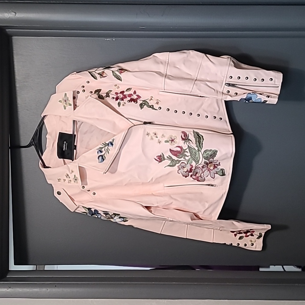 Torrid Pink Leather Embroidered Moto Jacket size 2x